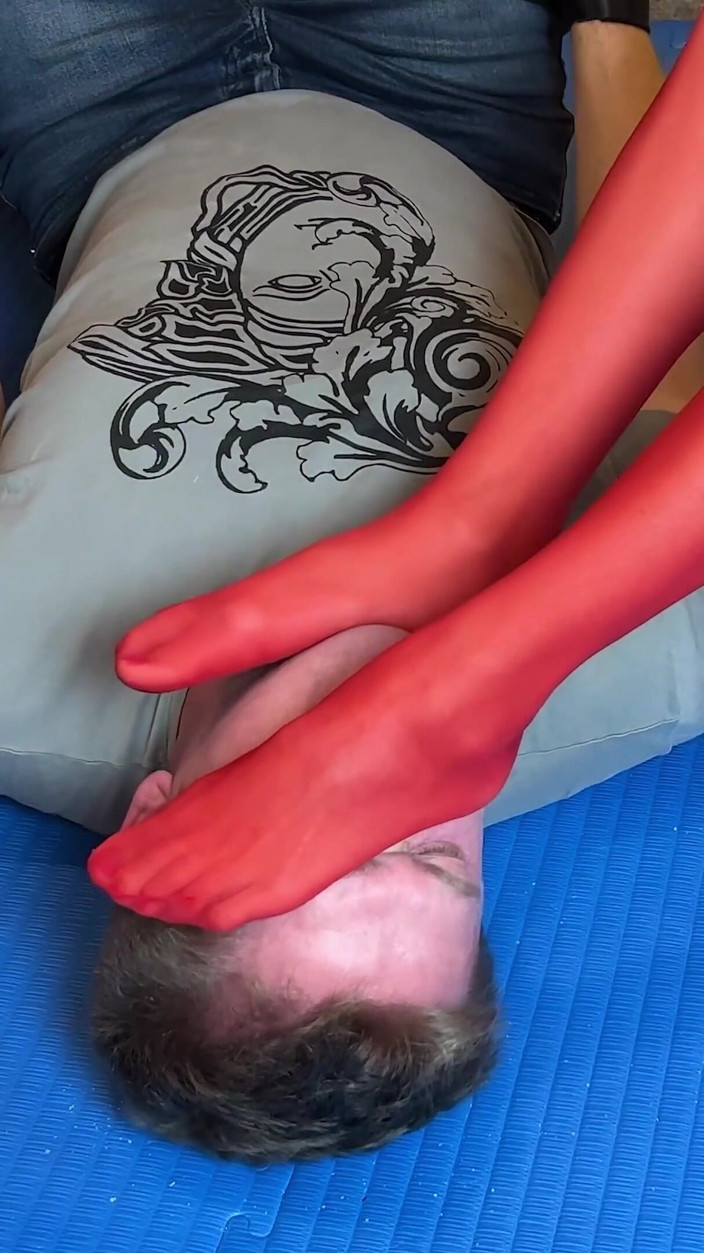 Mean Asian Wife: Red Pantyhose Foot Domination