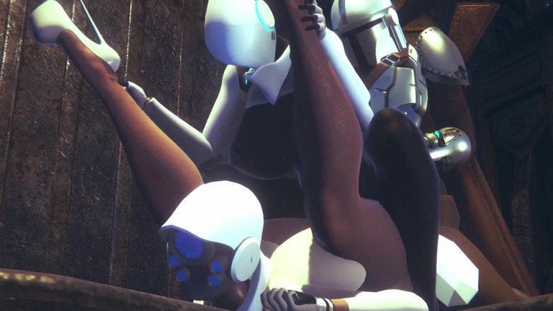 Wraith ward: Din Djarin s'amuse avec 2 robots Haydee : Starwars le Mandalorian et...