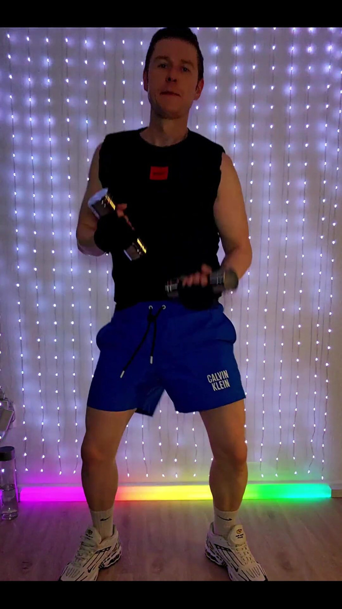 Roman Heart: Fitness Workout in Blue Ck Shorts