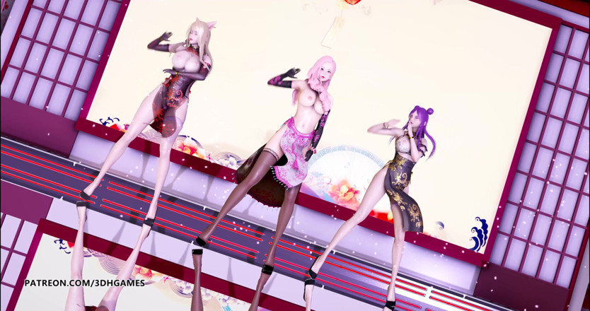 3D-Hentai Games: 두구멍 렌카 - 스트립쇼 Ahri Kaisa Seraphine 핫한 에로틱 댄스