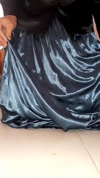 Crossdresser Cumming Wearing Satin Silk Blouse and Shiny Skirt
