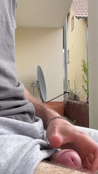 Russian Boy Plays with His Cock on the Terrace. Very Risky
