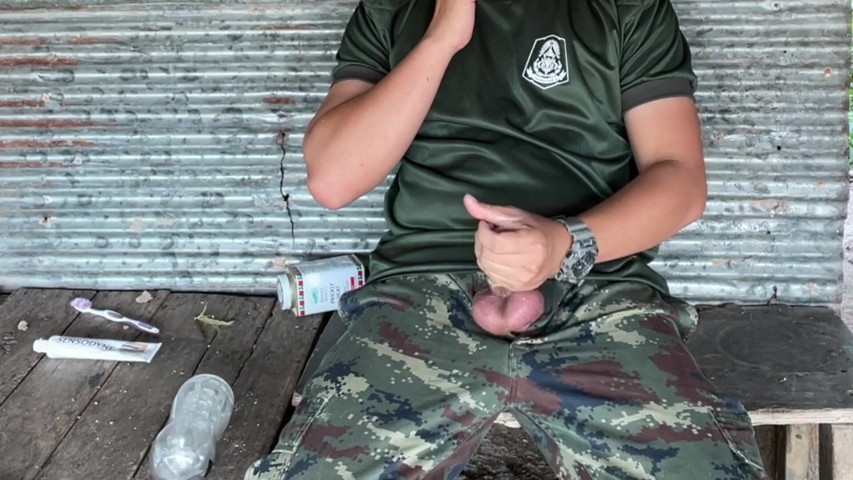 Horny Solider Thai Jerks off & Cums (Taurus xxx)