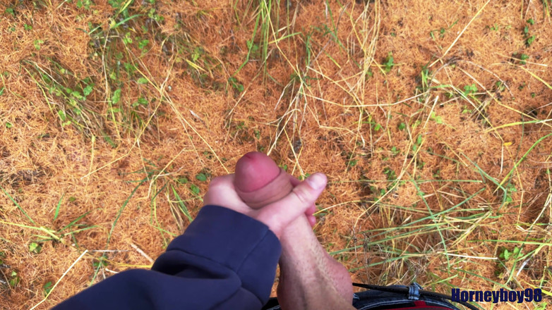 Horneyboy98: Twink Wixt op een herfstdag in het bos en spuit...