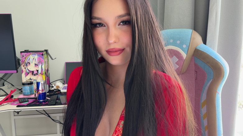 Lil Karina: Lonely Japanese Brunette Slips Into a Silky Red Robe After...