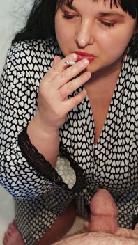 My Stepmom Eve Gives My Boss a Blowjob While Smoking.