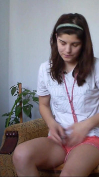 Sexy Teen Weting Her Short Pants and Touching Her Pussy