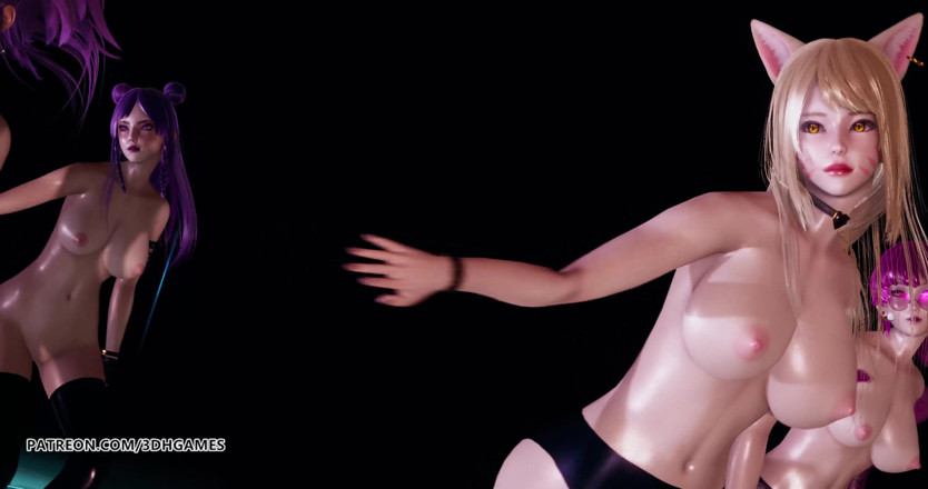 3D-Hentai Games: Popstars Ahri Akali Evelynn Kaisa the best uncensored 3D nude dance