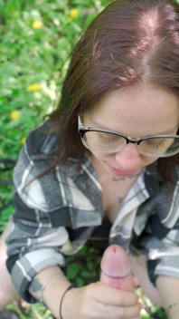 Outdoor Fun with Nerdy Girl in Glasses