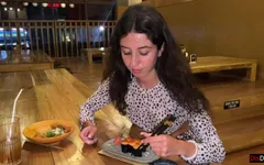 I Cum on a Girl's Face in Sushi Bar and She Eats Rolls with Cum on Her Face - Cumwalk
