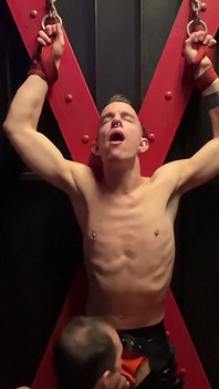 Bareback sauna latex fuck in military bunk beds and tied up to St Andrew's Cross