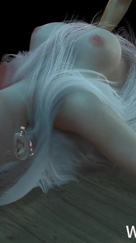 Modelo de cosplay de pelo gris 3d tiene sexo grupal