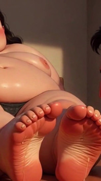 Submissive Slave Licking Sweaty Feet of Obese SSBBW Mistress