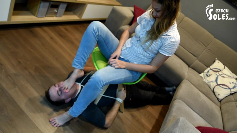 Czech Soles - foot fetish content: Tied up and made to smell Megan's socks - part 2