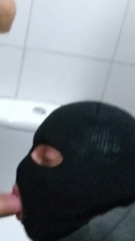 Paloma Veiga and Masked in a Public Bathroom
