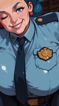 Blue Hair Ai Fanart Police Officer