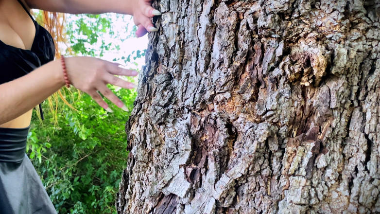 Goddess Li: Long, Natural Fingernails Scratching a Tree