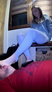 At the Mistress’s Feet.the Slave Worships Her Ballet Flats