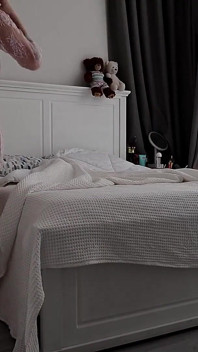 Stepmom Tidies the Bedroom. in Her Sheer White Robe