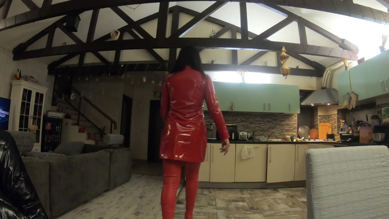 MilfyCalla: Red Leather Dress and Thigh High Boots Tease. Tight Fit,...