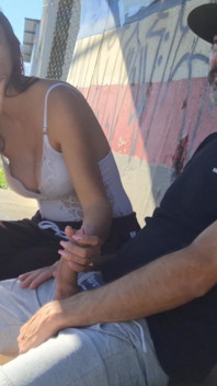 Risky Masturbation with a Stranger at a Bus Stop!