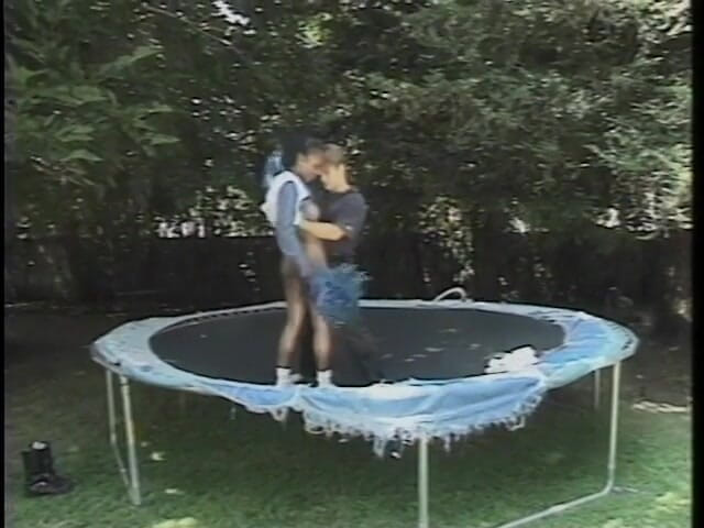 Hot and Wet: Black starlets in cheerleader uniform is fucking during trampoline cheering...