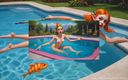 AI Girls: プールで遊ぶヌードエルフの女の子