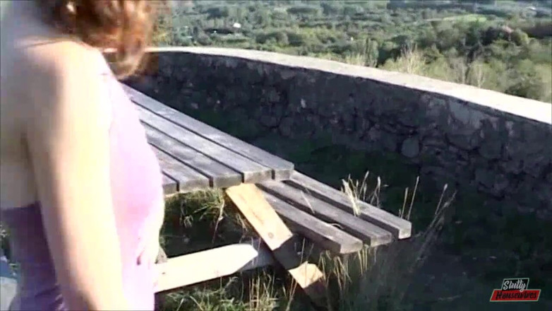 Vere Casalinghe Italia.: Horny brunette with big boobs masturbating outdoor