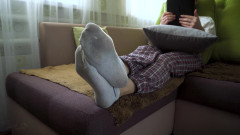 Teasecombo 4K: Japanese In Worn White Socks Showing Off Her Bare Soles