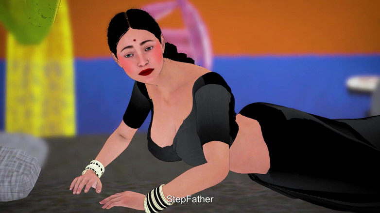 Piya Bhabhi: Desi Indian Stepmom Pink Pussy Black Saree the Stepson Fell...