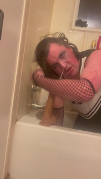 Trisha Trash CD Takes Massive Dildo Balls-deep - Sloppy Gagging, Drool-soaked Deepthroat