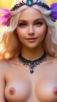 Ai Wanita Seni Bogel Memegang Anemone Dengan Onyx Black Diamond Jewelry HD Tayangan Slaid Artistik HD