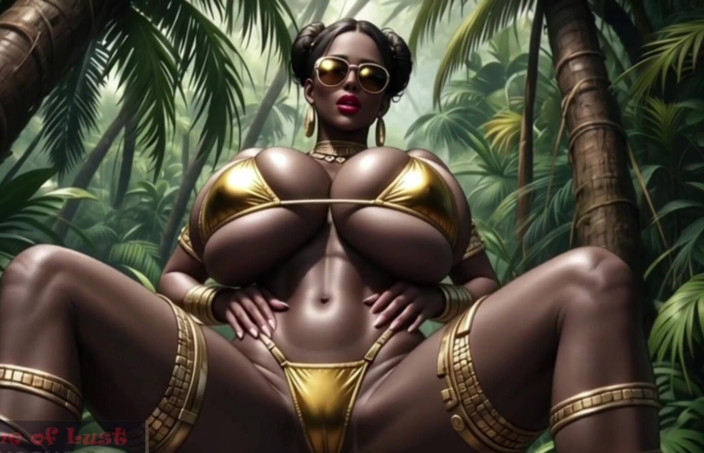 Game of Lust 3D: Gol büyük memeli Afrikalı kadın ormanda bikini dansı