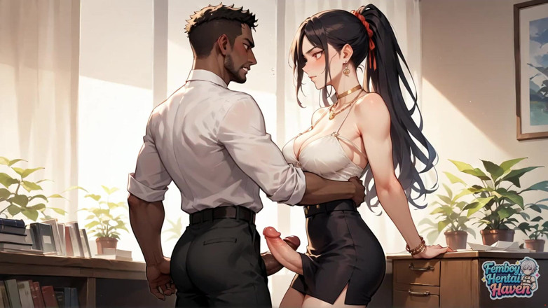 Femboy Hentai Haven: Un travesti luxueux remplit le bureau avec sa bonté anale...