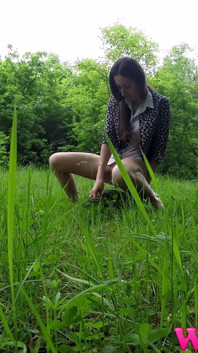 Skinny Girl Pee on a Rock and Wet the Grass in the Forest