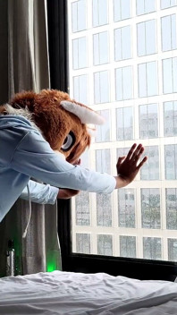 Bareback Femboy Furry Fursuit Fuck in Front of Window