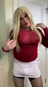 MILF Crossdresser in Black Thigh High Stockings and Heels Talks
