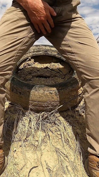 Pisse spritzen während der Feldarbeit