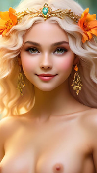Ai Artistic Bogel - Wanita Cantik Memegang Zinnia Dengan-Gold Diamond Jewelry