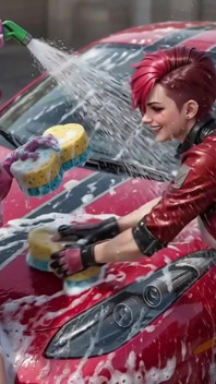 Jinx Y Vi Lavando El Ferrari Rojo Mojadas Y Espumosas