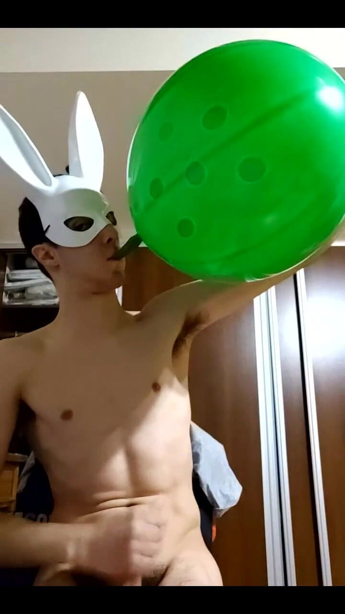 Floatie Boy: Bunny Looner Blowing up Big Balloons While Jerking off on...