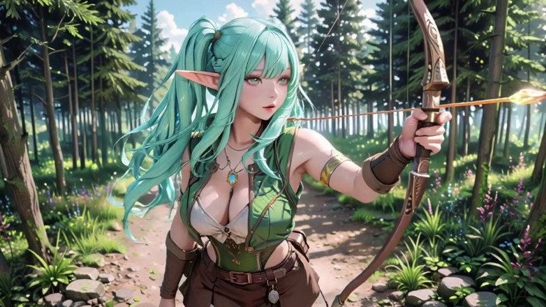 Seraphina Vale: Fantasía en el bosque! Blue Elf arrodillando, elfo verde provocando,...