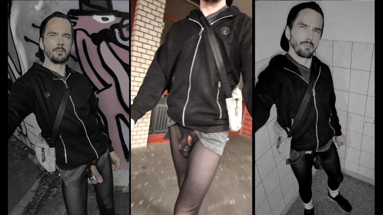 kinkygaynudist: Passeggiando per La Città in Leggings See-through (bulge Meggings)