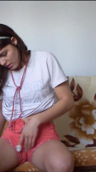 Skinny Redhead Pee in Her Short Shorts and Touches Herself