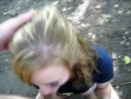 Femdom Sex: Blonde amateur slut gives horny blowjob outdoor with facial