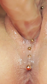 Masturbation of a Puffy Pierced Pussy, Close-up, Squirt, Pee