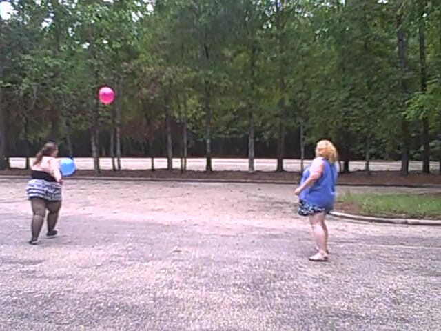 BBW nurse Vicki adventures with friends: BBW gals play volley ball with balloons