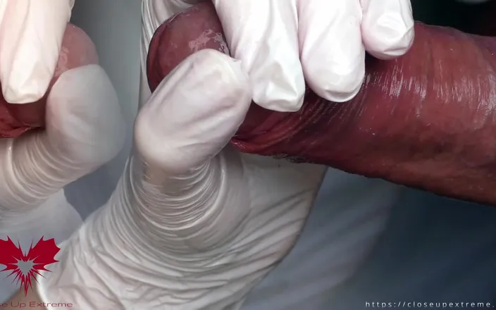 Close Up Extreme: Super Closeup Handjob in White Latex Gloves with Feedback.