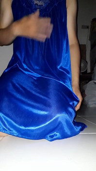 Masturbation Cum Wearing Blue Satin Silk Lingerie