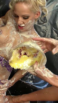 Horny Blonde Step Sisters Smeared with Vanilla Cream and Masturbates Pussy